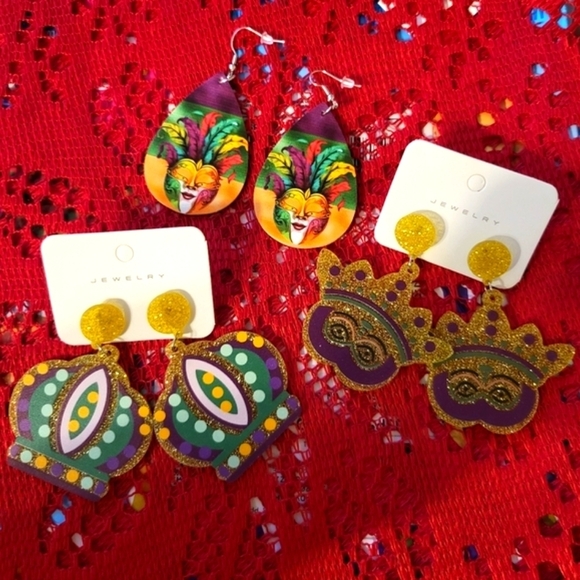 NEW Mardi Gras earrings set of 3 - Picture 4 of 6